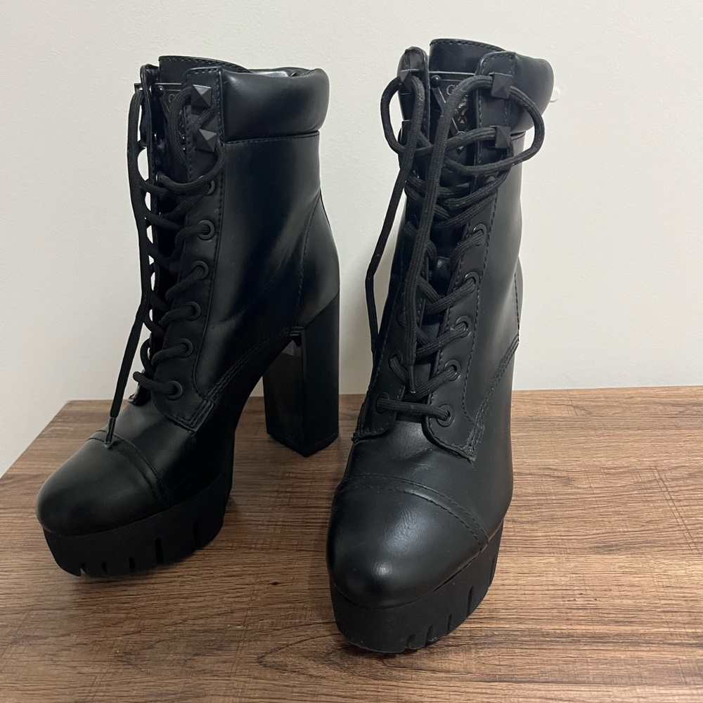 Guess Black Lace-Up High Heel Boots